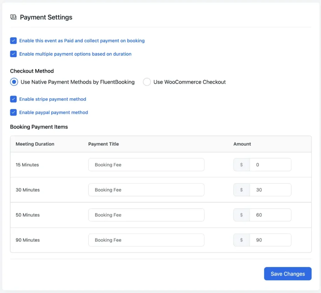 fluentbooking multi payment based on appointment duration feature 